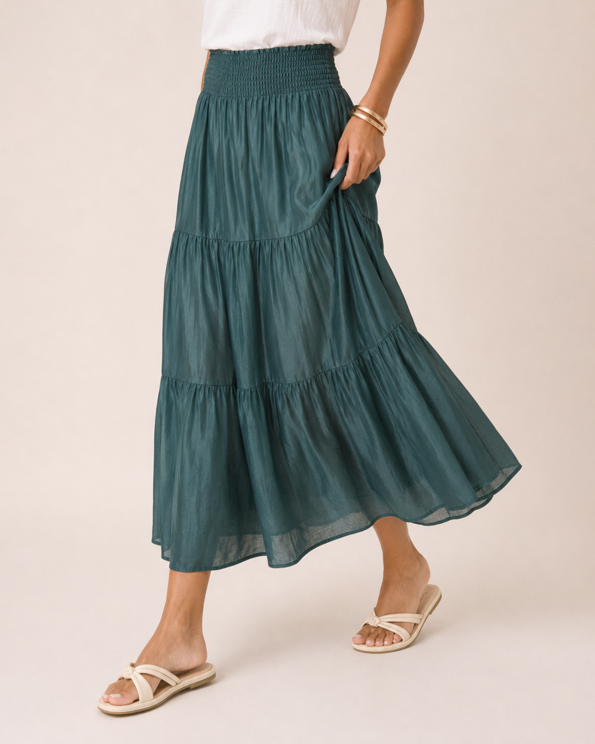 Weekend Escape Tiered Maxi Skirt in Ivy
